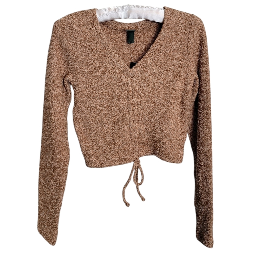 🆕️ Wild Fable Plush Ruched Drawstring Front Cropped Sweater - Picture 6 of 12